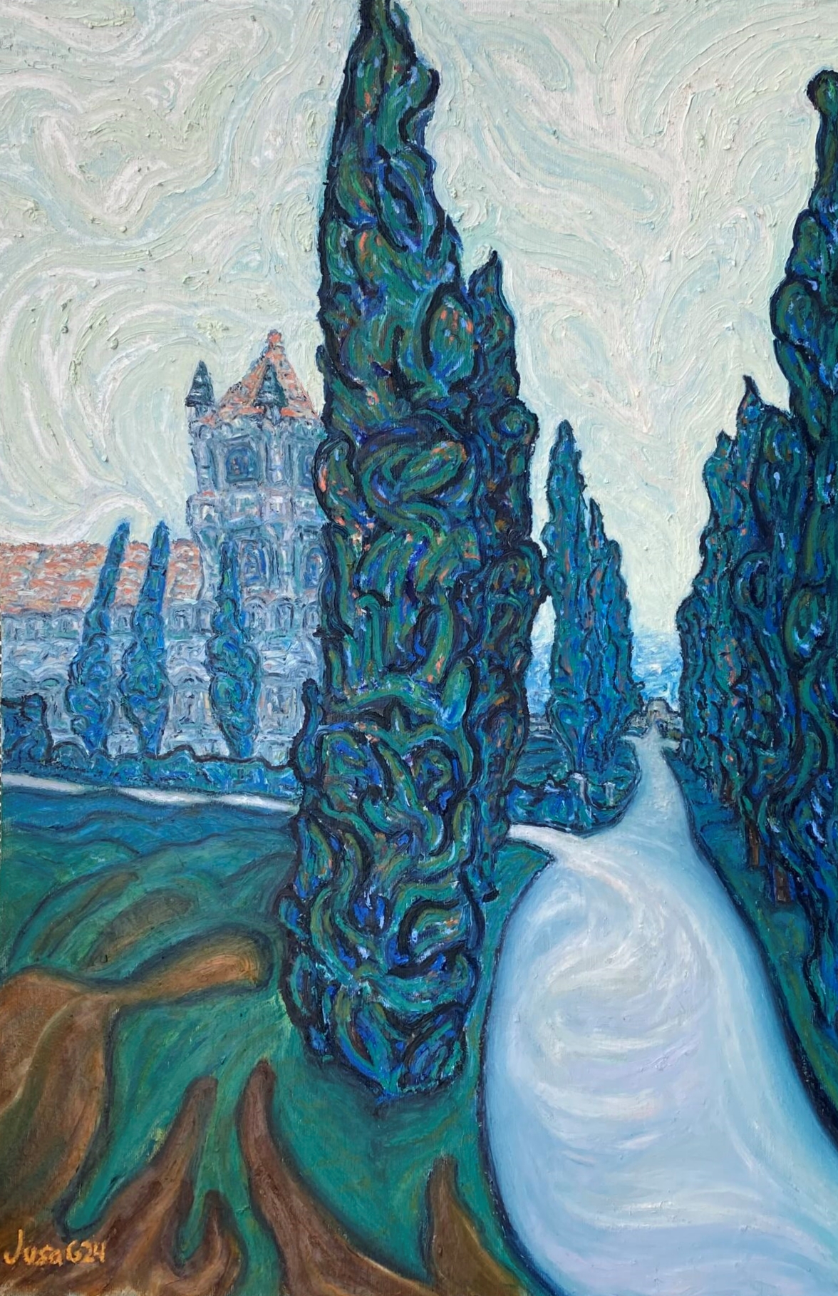 Cypresses of St. Martin Cemetery, Vevey, 90 x 60 cm